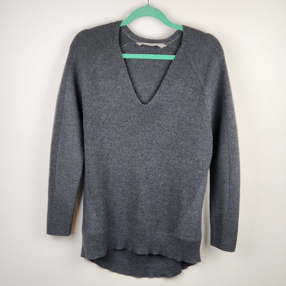 Athleta Merino Wool Blend Ribbed Knit Raglan Sleeve V-Neck Tunic Sweater sz S